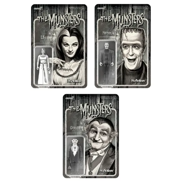 Munsters Reaction Figures Wave 2 Grayscale Set Of 3